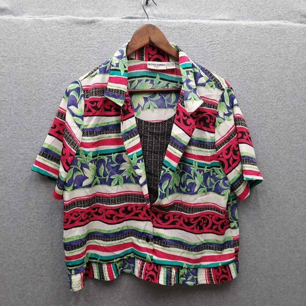 Vintage Alfred Dunner Petite 12 Short-Sleeve Blouse With Multicolor Pattern 100%